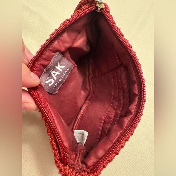 The Sak Knit Woven Wristlet Pouch Maroon, 8 x 5 Zip Closure burgundy shaded red - Picture 9 of 9